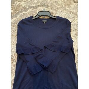 Talbots Womens Merino Wool Sweater Navy Blue Small Ruffle Classic Preppy‎ Cozy